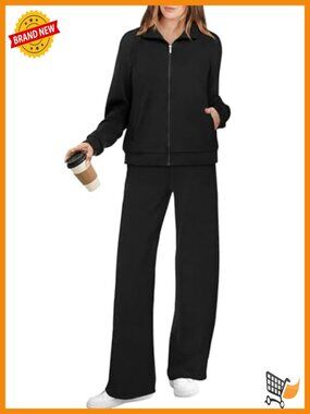 Women's 2 Piece Lounge Set Full Zip Sweatsuit Wide Leg Tracksuit Workout Outfits